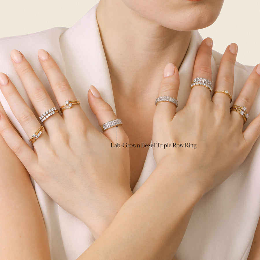 Lab-Grown Bezel Triple Row Ring