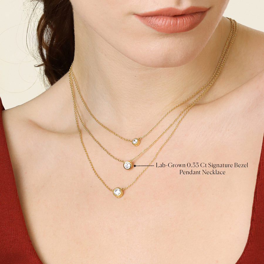 Lab-Grown 0.33 Ct Signature Bezel Pendant Necklace