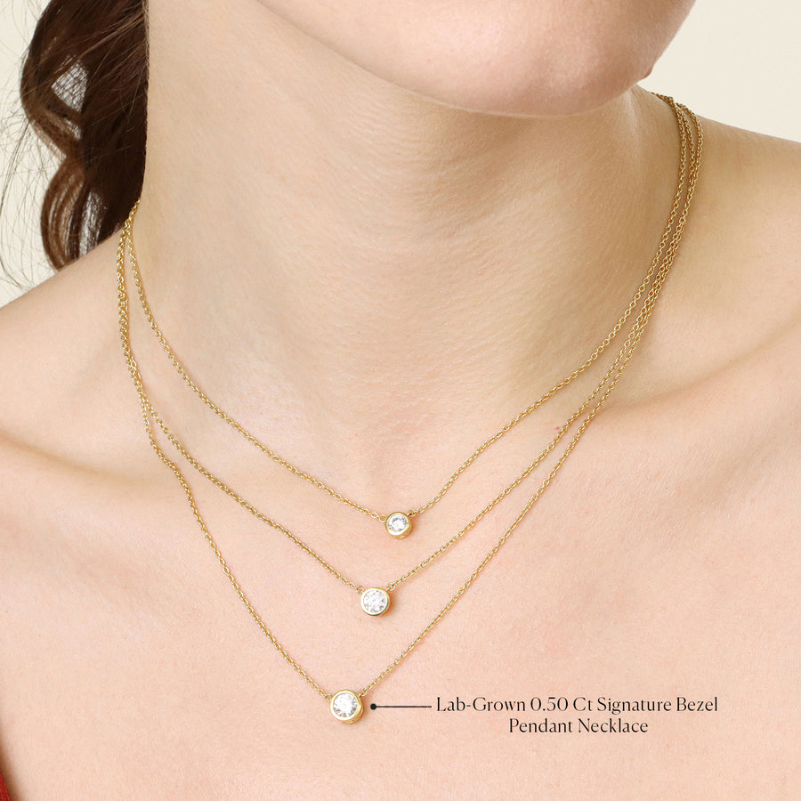 Lab-Grown 0.50 Ct Signature Bezel Pendant Necklace