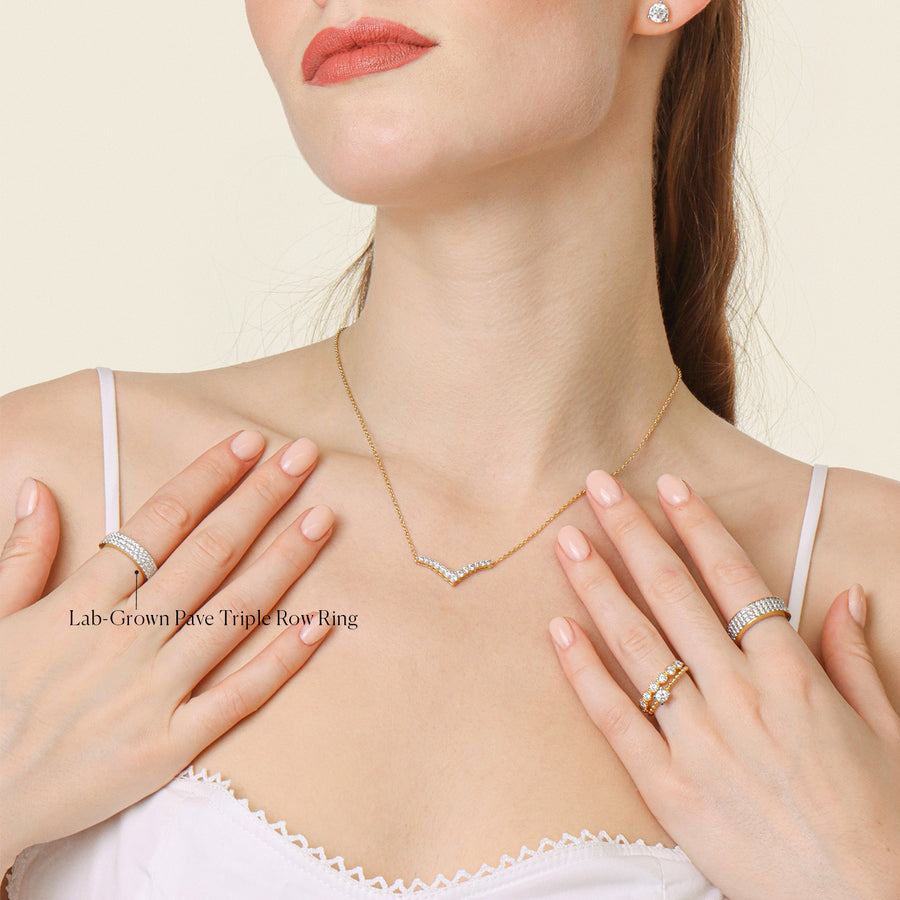Lab-Grown Pave Triple Row Ring