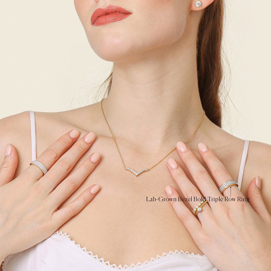 Lab-Grown  Bezel Bold Triple Row Ring