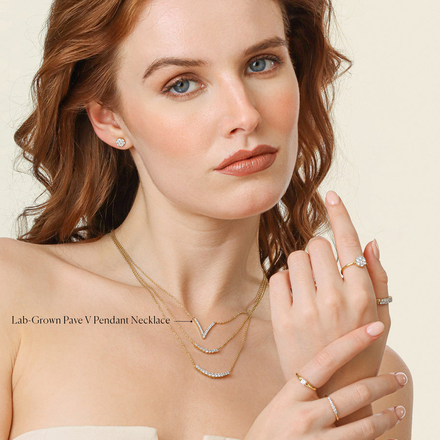 Lab-Grown Pave V Pendant Necklace