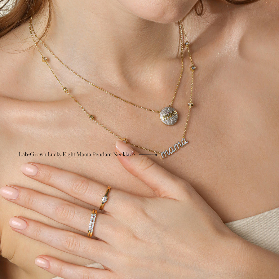 Lab-Grown Lucky Eight Mama Pendant Necklace