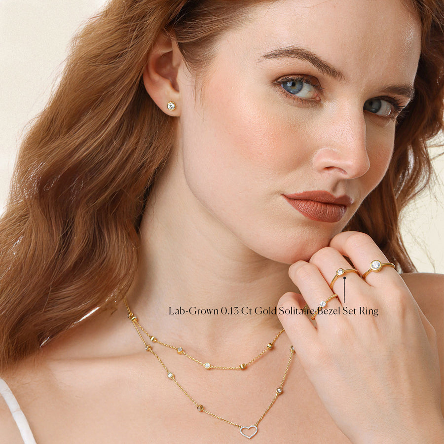Lab-Grown 0.13 Ct Gold Solitaire Bezel Set Ring