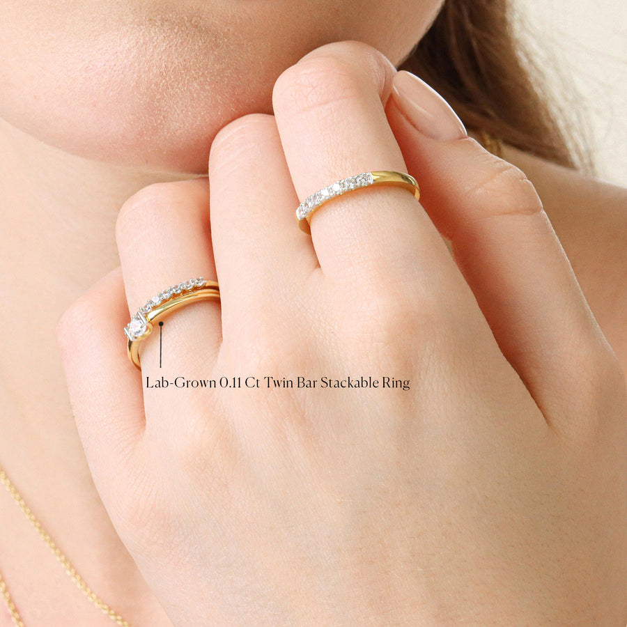 Lab-Grown 0.11 Ct Twin Bar Stackable Ring