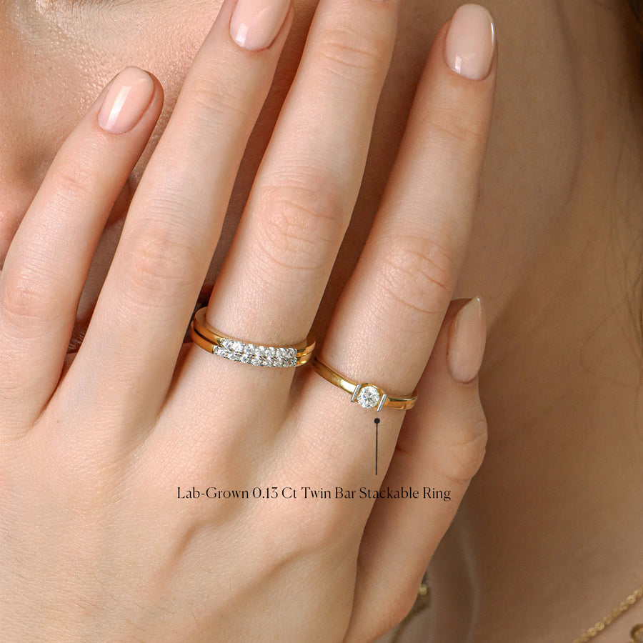 Lab-Grown 0.13 Ct Twin Bar Stackable Ring