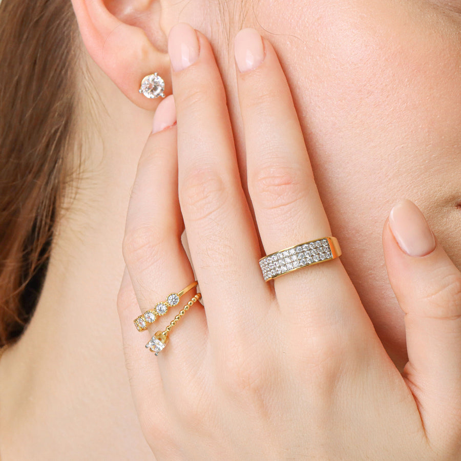 Lab-Grown Pave Triple Row Ring