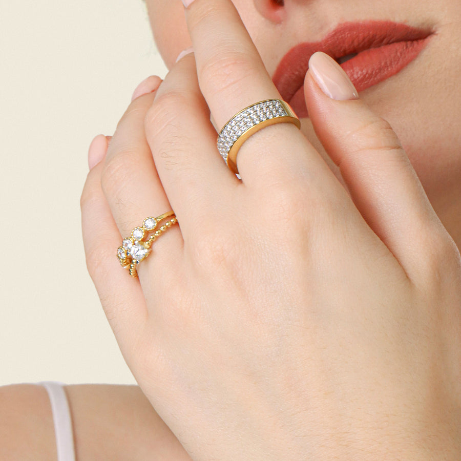 Lab-Grown  Bezel Bold Triple Row Ring
