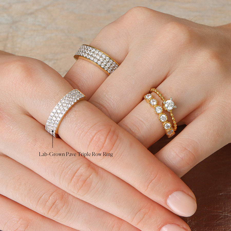 Lab-Grown Pave Triple Row Ring
