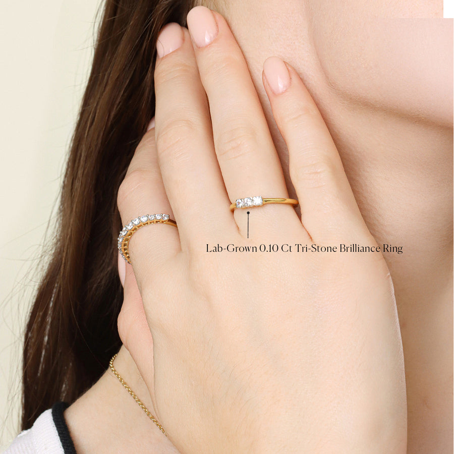 Lab-Grown 0.10 Ct Tri-Stone Brilliance Ring