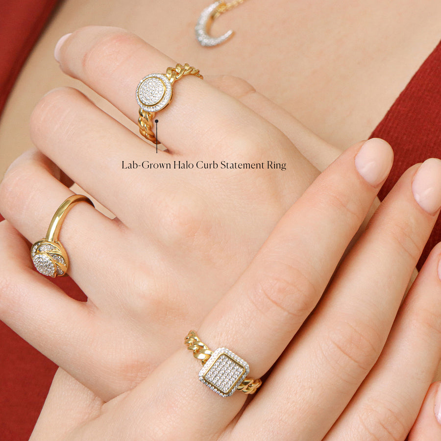 Lab-Grown Halo Curb Statement Ring
