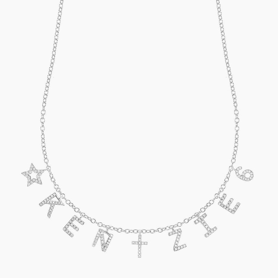 Buy Customised Name + Charms Necklace | Made with Real Diamonds | Affordable Diamond Alphabet Necklaces 8 / Sterling Silver